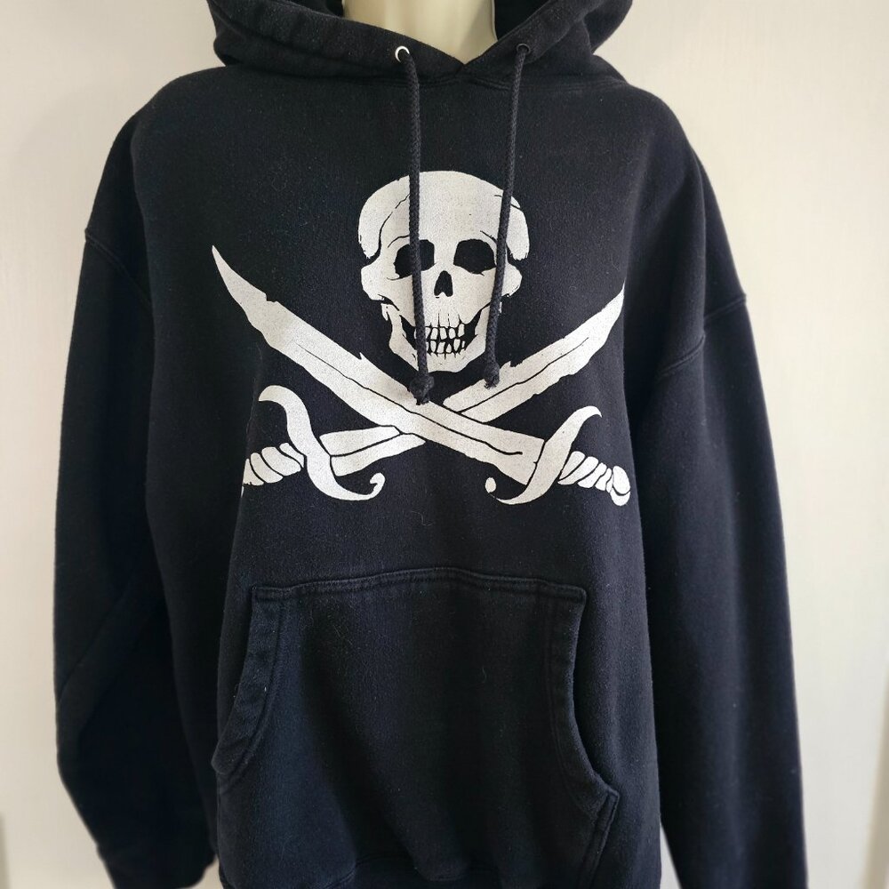 Black Jolly Roger Hooded Pull Over Sweatshirt
